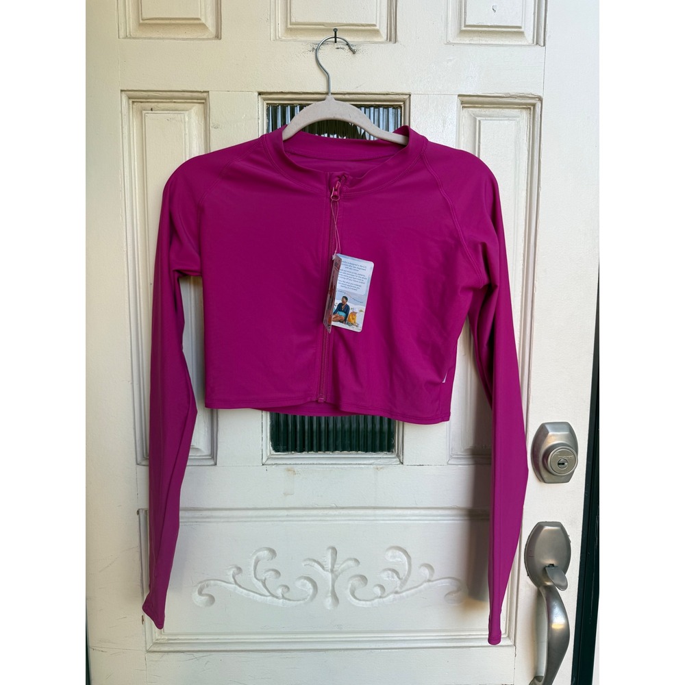 SwimZip Fuchsia Festival Zip Front Long Sleeve Crop Rash Guard Size Medium